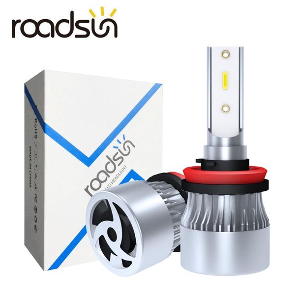 

roadsun mini size h4 h7 led headlight bulbs h8 h9 h11 csp chips 9005 9006 72w 12000lm car led lamp 6000k automotivo 12v