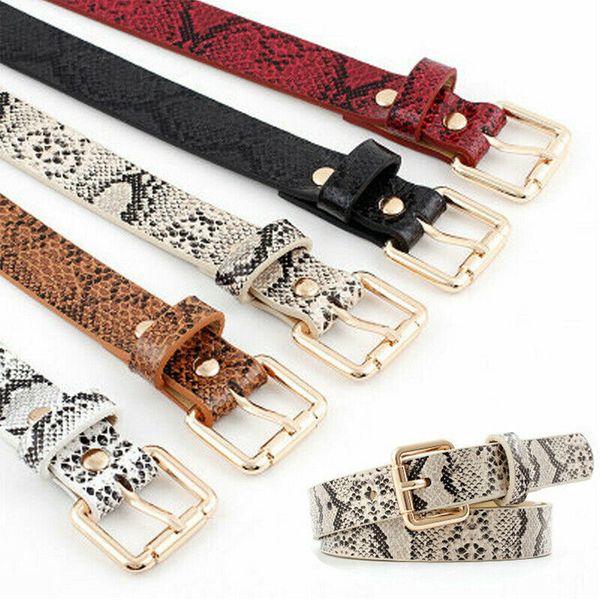 

hirigin women belts square metal buckle faux leather snakeskin stretch elastic band lady waist belt, Black;brown