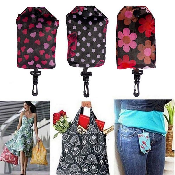 

folding reusable grocery bags cloth polyester foldable into attached pouch 42x55cm colorful grocery tote washable bags#1