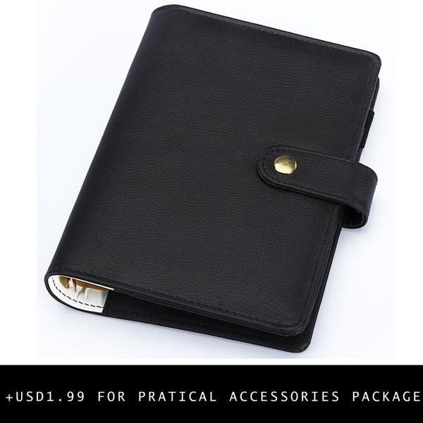 

a5 planner a6 binder personal organizer refillable notebook pu leather agenda spiral-binder black organizers, Purple;pink