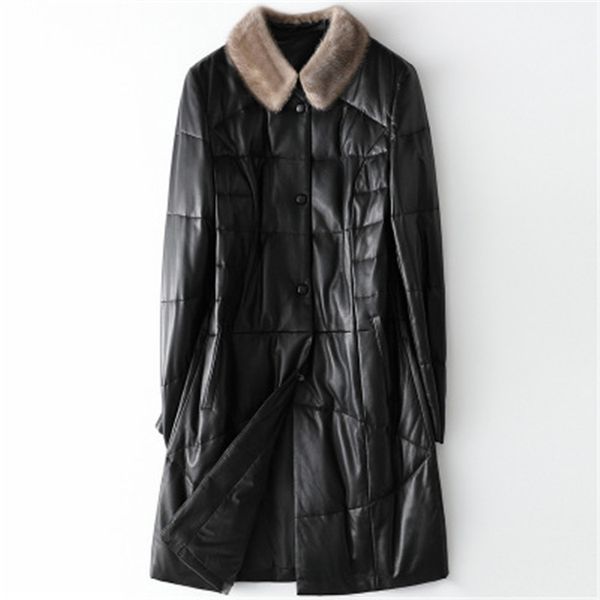 

2020 женщины осень genuine real sheep leather trench h74, Black