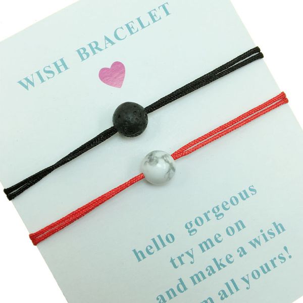 

2pcs/card lava howlite natrual tiger eye bead wish bracelet red string couple bracelets for men women yin yang bead bracelets, Golden;silver