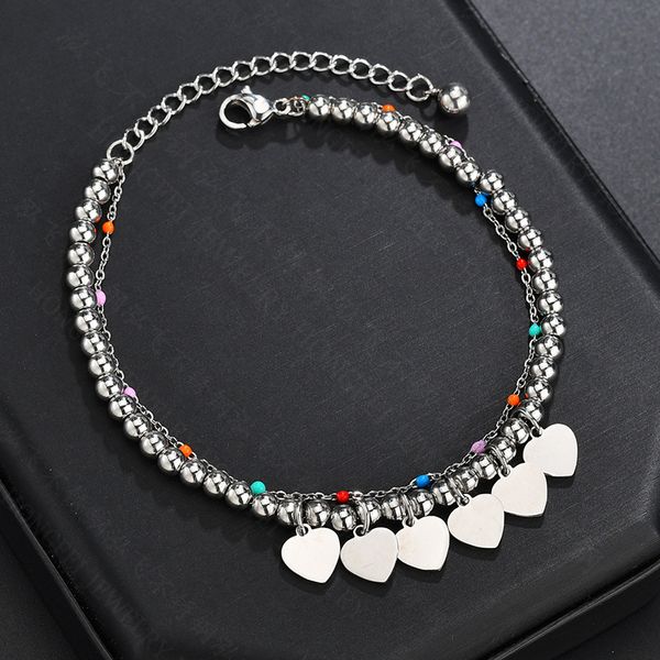 

2020 bohemian heart bracelets colorful stainless steel chain bead heart bracelets for women friendship gift pulseira feminina, Golden;silver