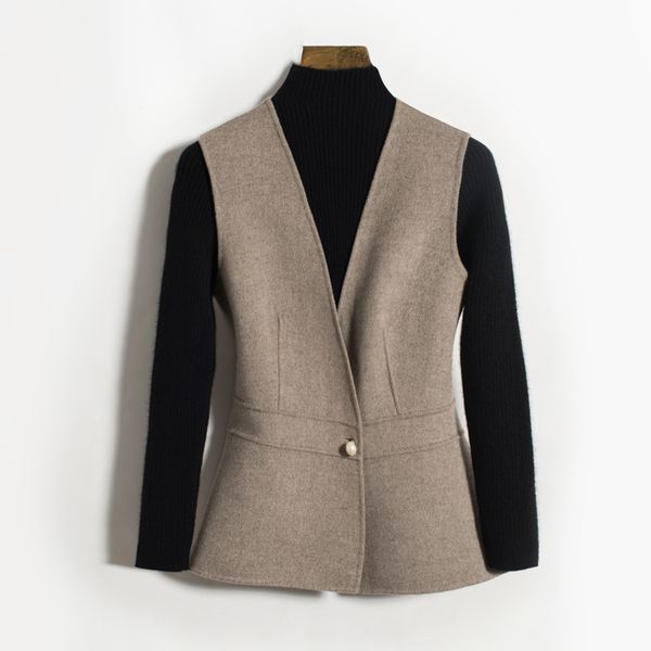 

2020 spring autumn jacket women slim woolen coats women vest 100% wool coat female jacket pp232, Black;white