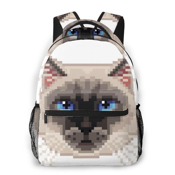 

mountaineering backpack pixel siamese cat face shoulder bags backpacks