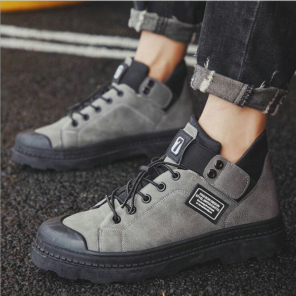 

boots fashion autumn male anti-skidding motorcycle outdoor working men leather ankle snow a55-54, Black