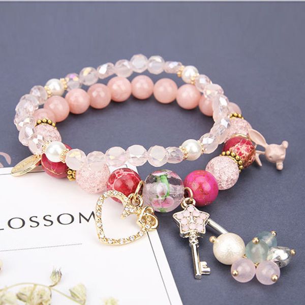 

chenfan корейские девушки сердце цветок кристалл браслет женские корейский простой и свежий студент моды бисера браслет для женщин, Black