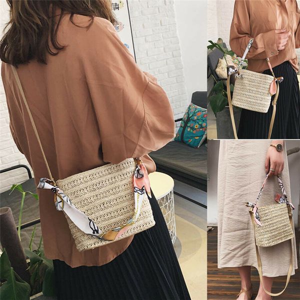

women ladies straw shoulder bag tote purse handbag messenger crossbody satchel
