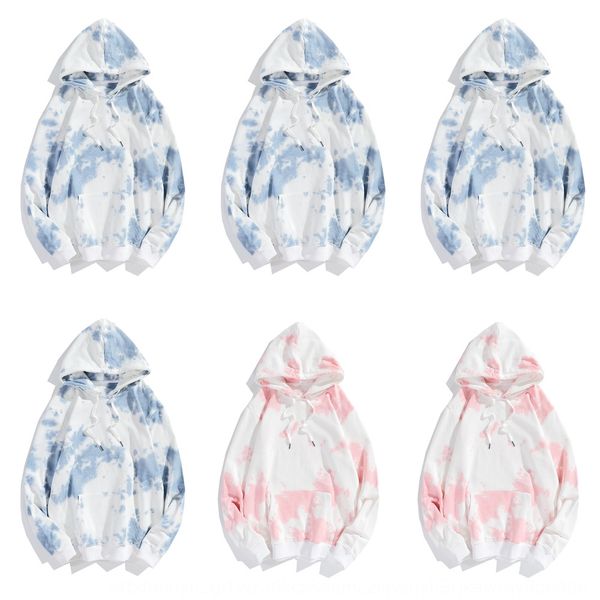 

2020 autumn new tie-dyed printed fashion brand loose all-match wear long wear couple wearsweater couple wearsleeve hooded sweater for men wb, Black