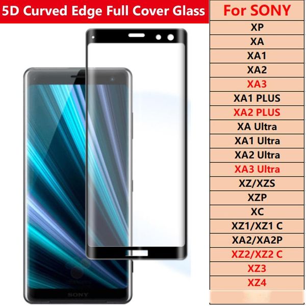 

3d curved full cover tempered glass phone protector for sony xperia xp xa xa1 xa2 xa3 ultra plus xz x xz2 xz3 xz4 premium compact glass