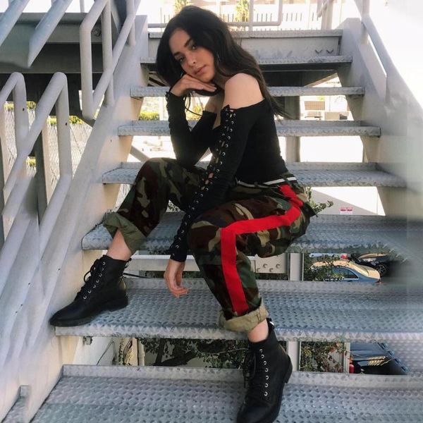 

zhuzunzhe new fashion ladies camouflage overalls red stripes slim casual trousers camouflage pants, Black;white