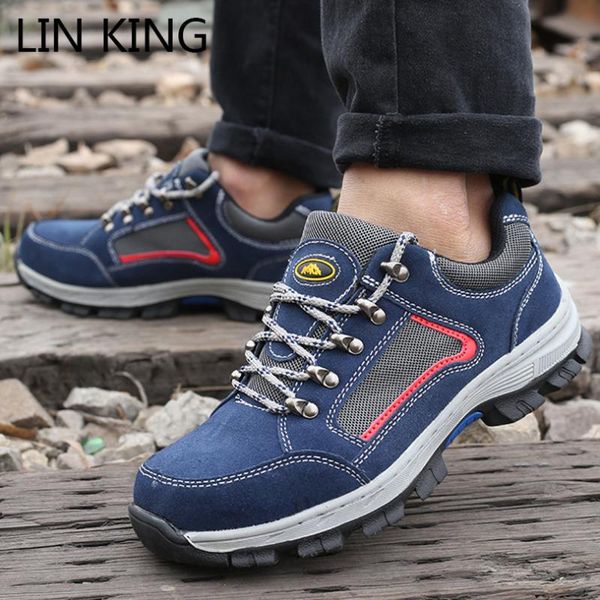 

lin king plus size men steel toe cap protective work boots anti smashing shoes puncture proof safety sneakers man hiking shoes, Black