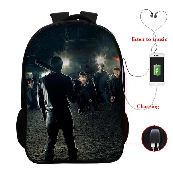 

16-дюймовый рюкзак walking dead ранцы дети настраиваемый дизайн bagpack back to school kit usb зарядки travel ранце сумка jlldmj