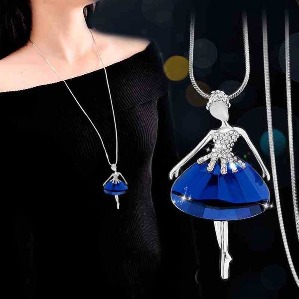 

pendant necklaces byspt romanic dancer necklace silver color blue gray crystal ballet dancing girl collar fairy jewelry