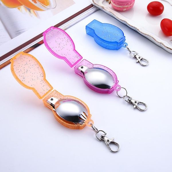 

folds stainless steel soup ladle rich color box coffee spoon easy to carry fork cute tableware compact 2 7ys e2
