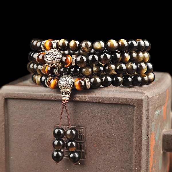 

obsidian bracelet sprinkle gold bracelet 6-8mm round beads multi circle drop shipping mens bracelets 2020, Black