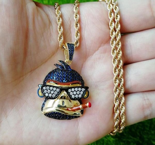 

new hip hop animal jewelry iced out full cubic zircon sunglasses smoking monkey pendant necklace for men party002, Silver