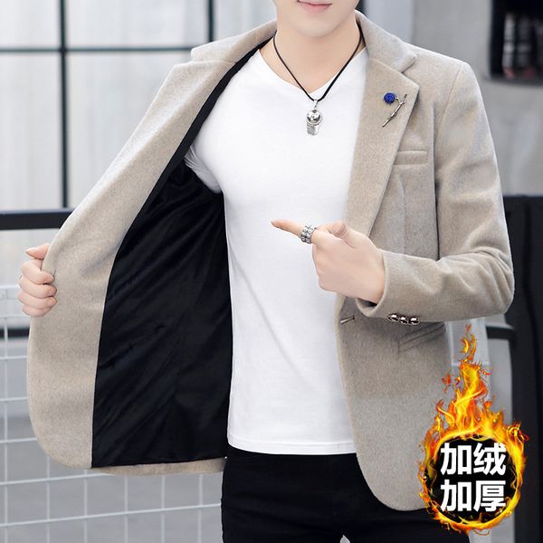 

men's suits & blazers korean-style men cool mink cashmere woolen cloth jacket youth winter brushed and thick short suit fashion, White;black