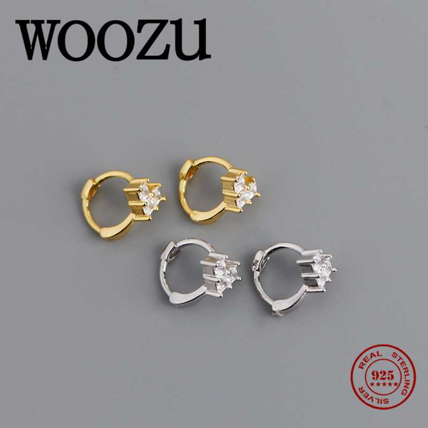 

woozu genuine 925 sterling silver korean pavé square zircon simple hoop earrings for fashion women chic party wedding jewelry, Golden;silver