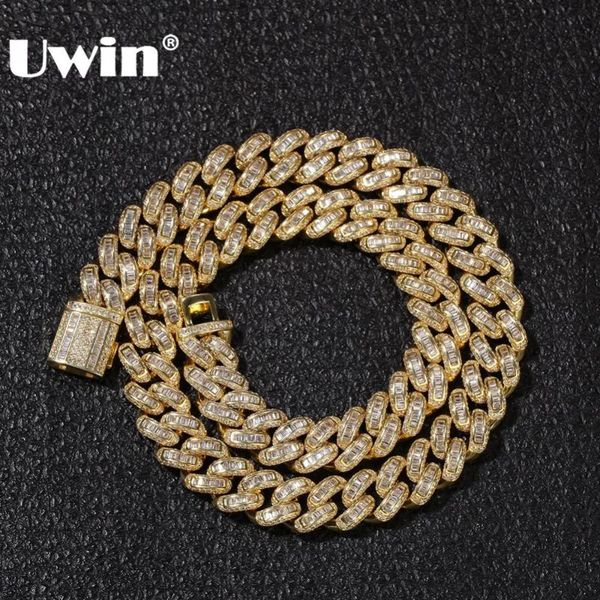 

uwin luxury iced cubic zircon miami baguette cuban link chain necklaces hiphop sqaure cz fashion mens jewelry chain, Silver