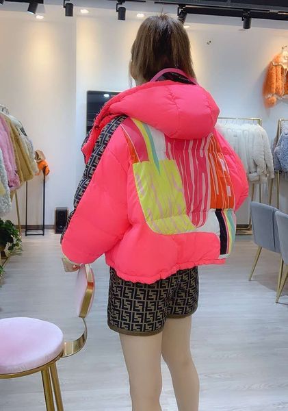 

women winter jacket star same style runway coats fashion hooded ff letter print cotton clothing down cotton jackets padded parka short coat, Black