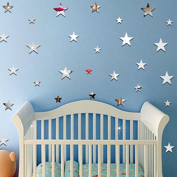

20pcs mini 3d star mirror wall stickers gold silver acrylic stickers kids room decorative living room wall art acrylic mural