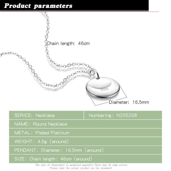 

chains fashion women's jewelry silver plated process necklace wholesale small round card pendants classic simple circle