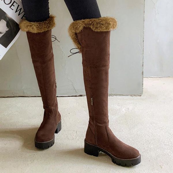 

lapolaka large sizes 43 snow boots platform zipper keep warm add fur over the knee fashion winter boots woman shoes female, Black