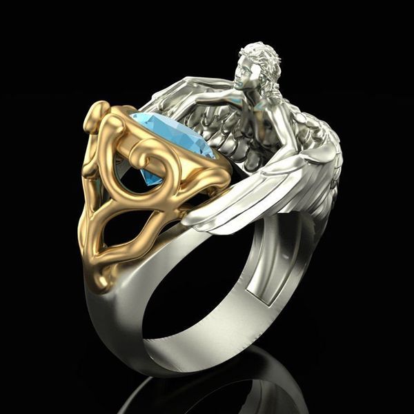 

cluster rings fdlk vintage creative angel for women two-tone men/women punk party club ring zircon jewelry wholesale, Golden;silver