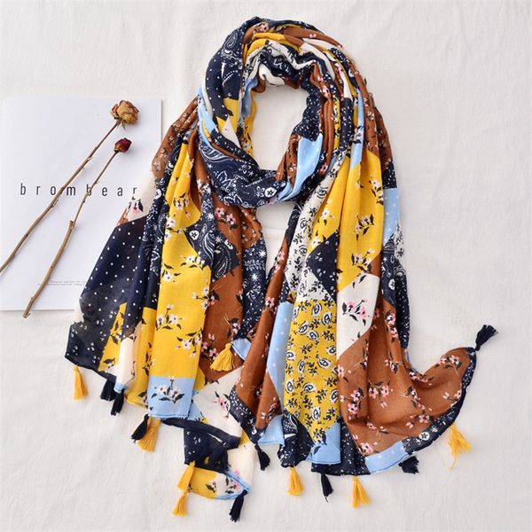 

scarves fashion autumn women viscose scarf geometric floral tassel beach hijab shawls and wraps female foulards echarpe muslim 180*90cm, Blue;gray