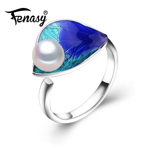 

fenasy natural freshwater pearl rings for women fine jewelry female bohemian colorful silver color blue stones party ring, Golden;silver