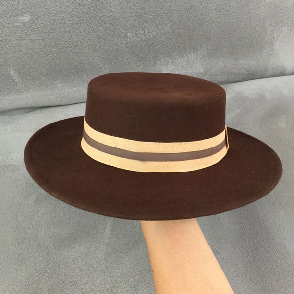 

women 100% wool felt fedora hat wide brim boater hat coffee porkpie trilby style winter simple band flat cap, Blue;gray