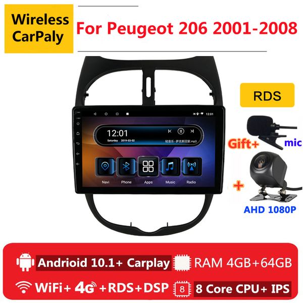 

2 din 8 core android 10 car radio auto stereo for 206 2001 2002 2003 2006 2008 navigation gps dvd multimedia player car dvd