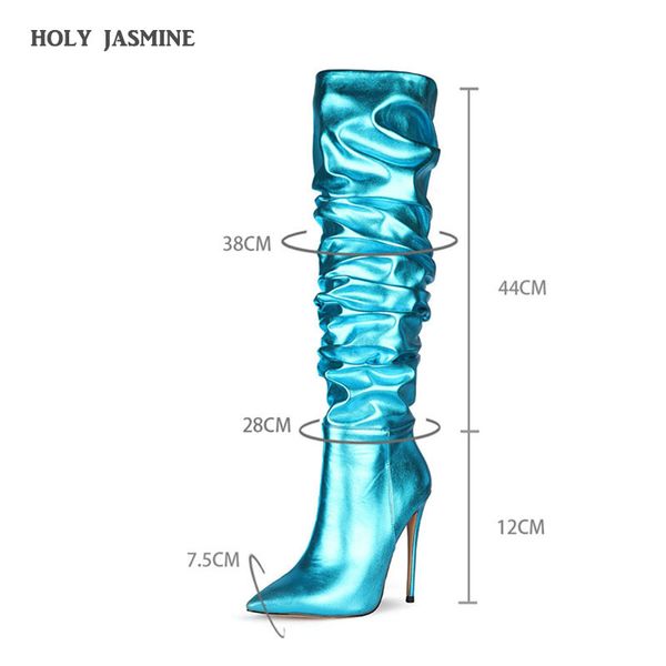 

new womens boots autumn/winter 12cm over-the-knee crepe fashion boots thin heels oversize 34-43 super high (8cm-up) basic, Black