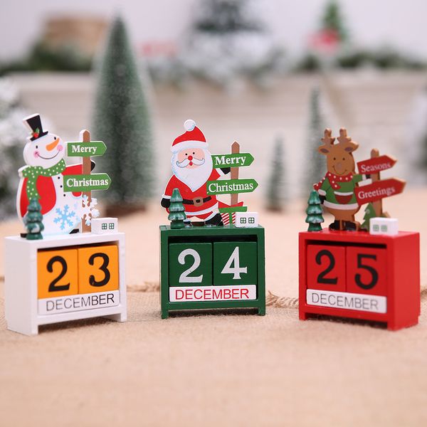 Natal Decorações de Natal Calendário de madeira dos desenhos animados Velho Snowman Elk desktop Ornamentos Atacado Europa E América 2021 Ano Novo