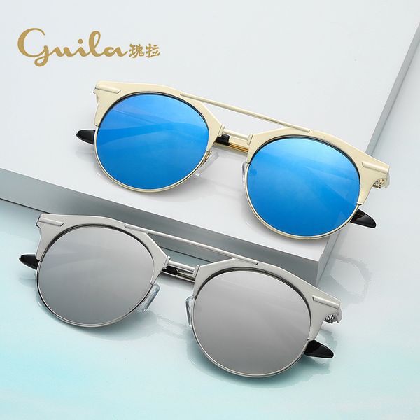 

sunglasses round women men brand designer sun glasses for female male vintage retro sunglasses-women metal frames blue uv400, White;black