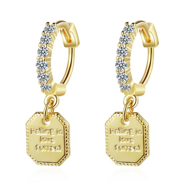 

trendy square brand love cubic zirconia gold color bling big round hoop earrings for women korean fashion jewelry gifts, Golden;silver