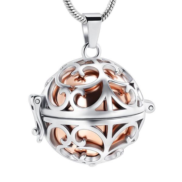 

ijd20003 stainless steel cremation hollow ball inlay for ashes urn necklace memorial keepsake for human jewelry, Silver