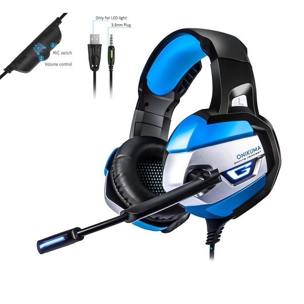

onikuma k5 gaming headset with 3.5mm player pc case stereo headset with microphone for ps4 gamepad new xbox one laptop