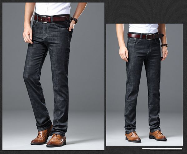 

black loose jeans men tall waist ice silk soft high elasticity linye1128, Blue