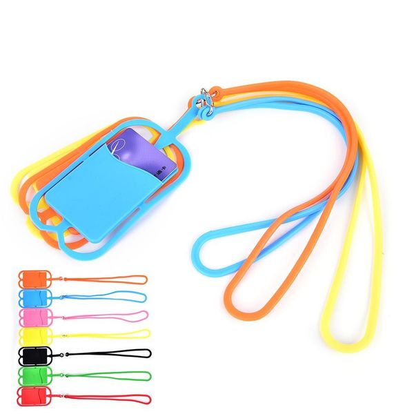 

new arrival silicone cell phone wallet case credit id card bag holder pocket with lanyard