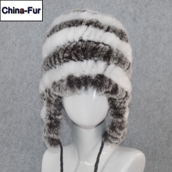 

beanie/skull caps quality winter girls real rex fur earlap hat women knitted natural skullies cap warm beanies hats, Blue;gray