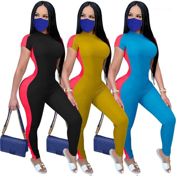 

neck slim jumpsuits summer women designer clothing casual skinny women rompers fashion stretchy short sleeve o, Black;white