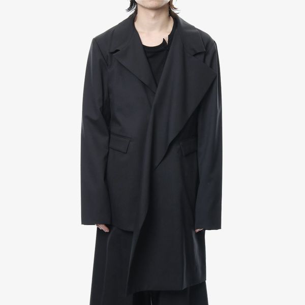 

men's trench coats autumn and winter irregular simple windbreaker mid-length niche designer yamamoto wind blazer, Tan;black