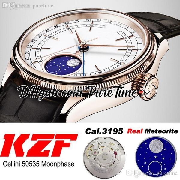 

kzf cellini moonphase 50535 cal a3195 automatic mens watch rose gold white dial brown leather edition puretime (correct function) super, Slivery;brown