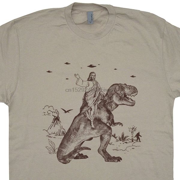 

jesus riding o dinosour t shirt ufo cryptozoology bigfoot sosquotch oliens short sleeve t-shirt