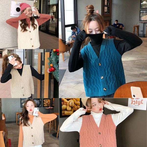 

2020 new korean style online coat coat red foreign style v-neck loose outer wear sleeveless cardigan vest vest women's spring and au, White;black