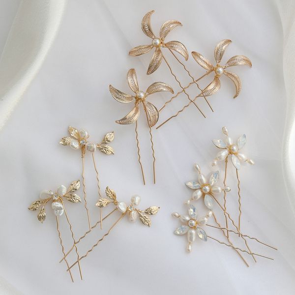 

freshwater pearls jewelry bridal hair pins clips gold leaf wedding headpiece handmade women hair piece ornament, Golden;silver