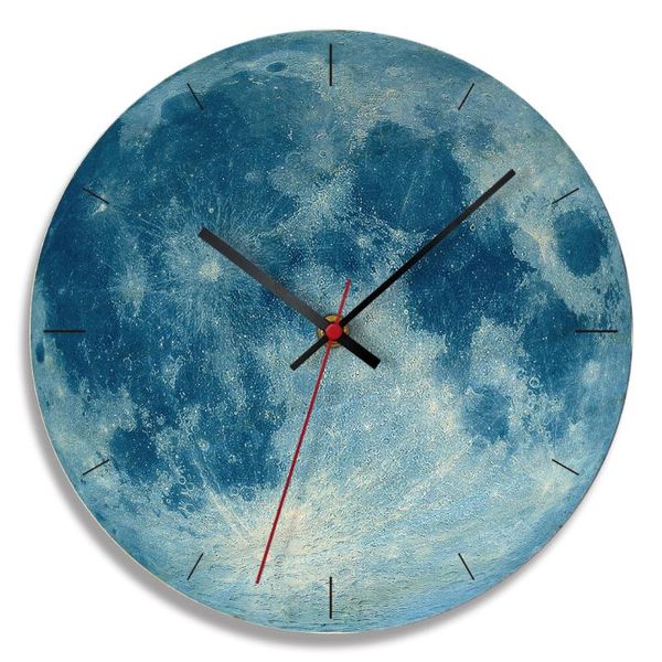 

uv print round wall clock,moon creative wooden wall clock