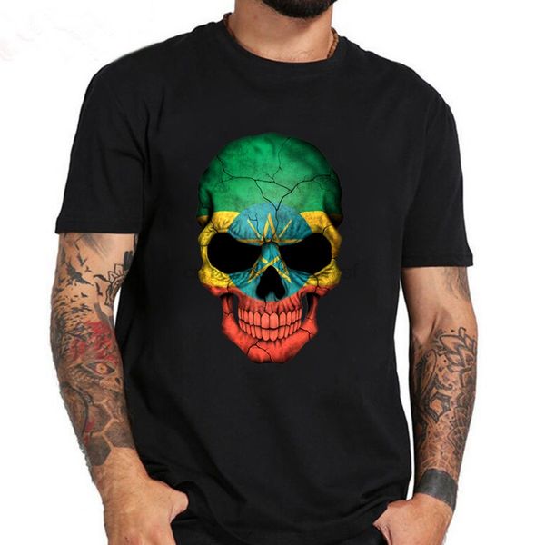 

ethiopian flag skull t shirt halloween men print t-shirt 2019 summer fashion short sleeve o-neck tees tshirt